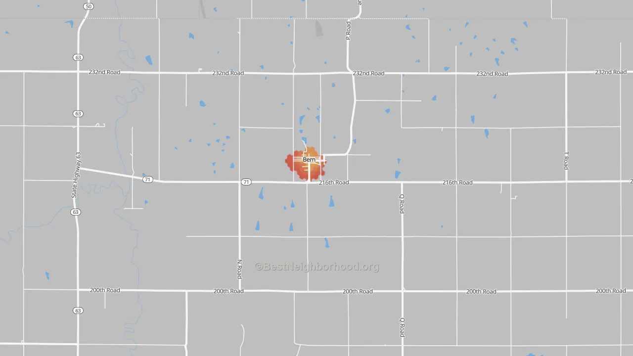 Walk Grade map of 66408, KS, walkable areas in green and car-dependent areas in red
