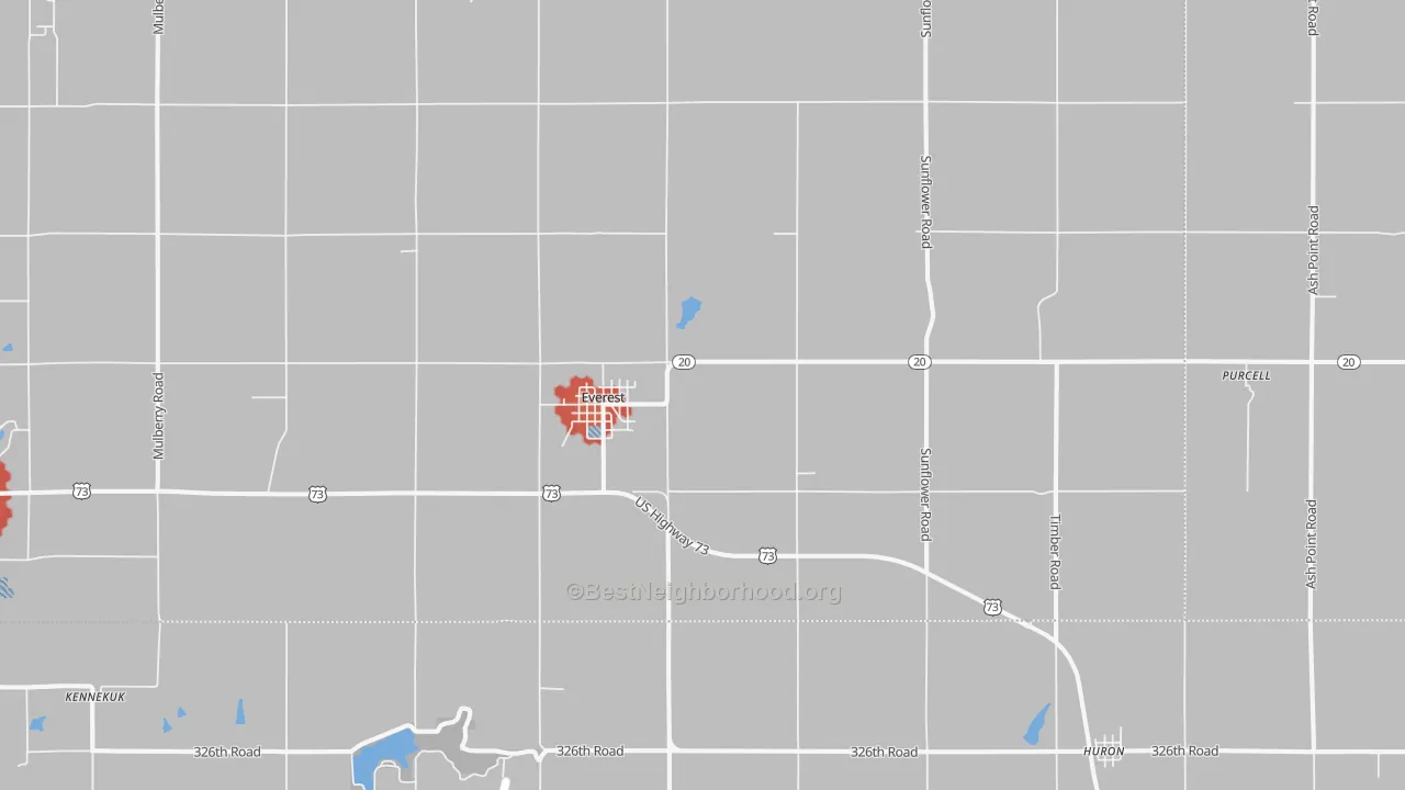 Walk Grade map of 66424, KS, walkable areas in green and car-dependent areas in red