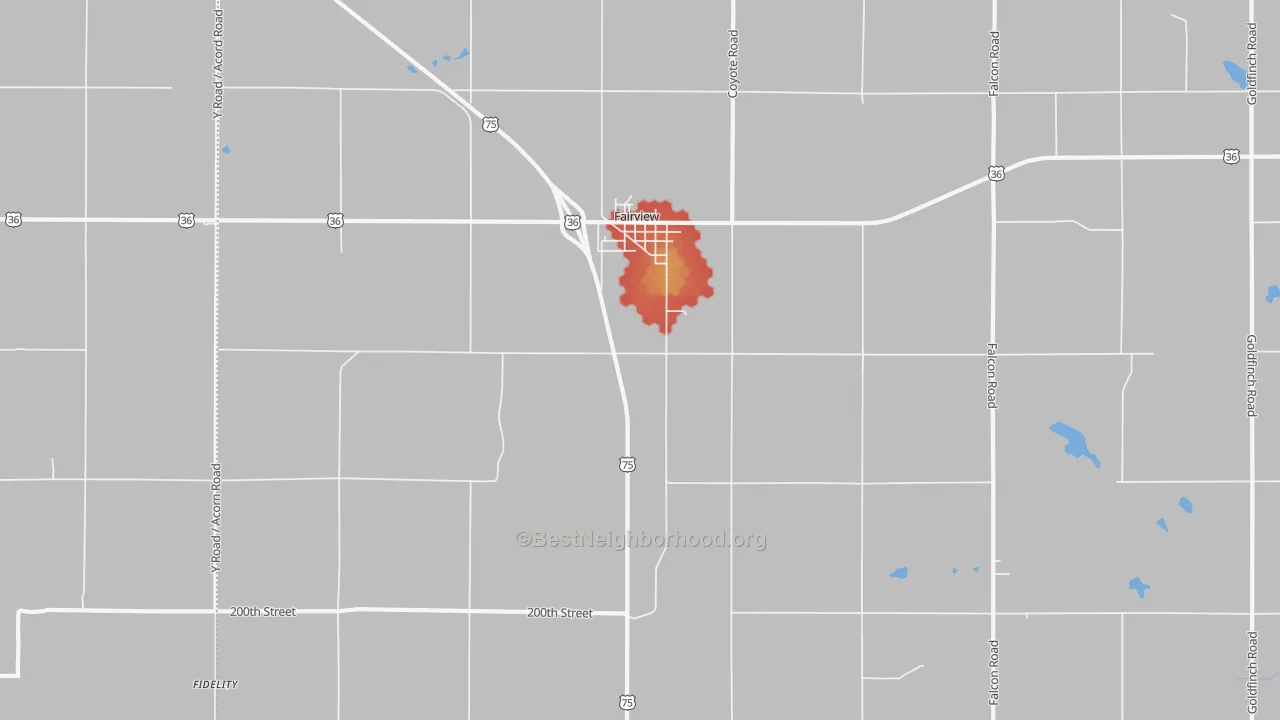 Walk Grade map of 66425, KS, walkable areas in green and car-dependent areas in red