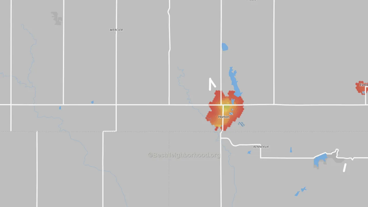 Walk Grade map of 66439, KS, walkable areas in green and car-dependent areas in red