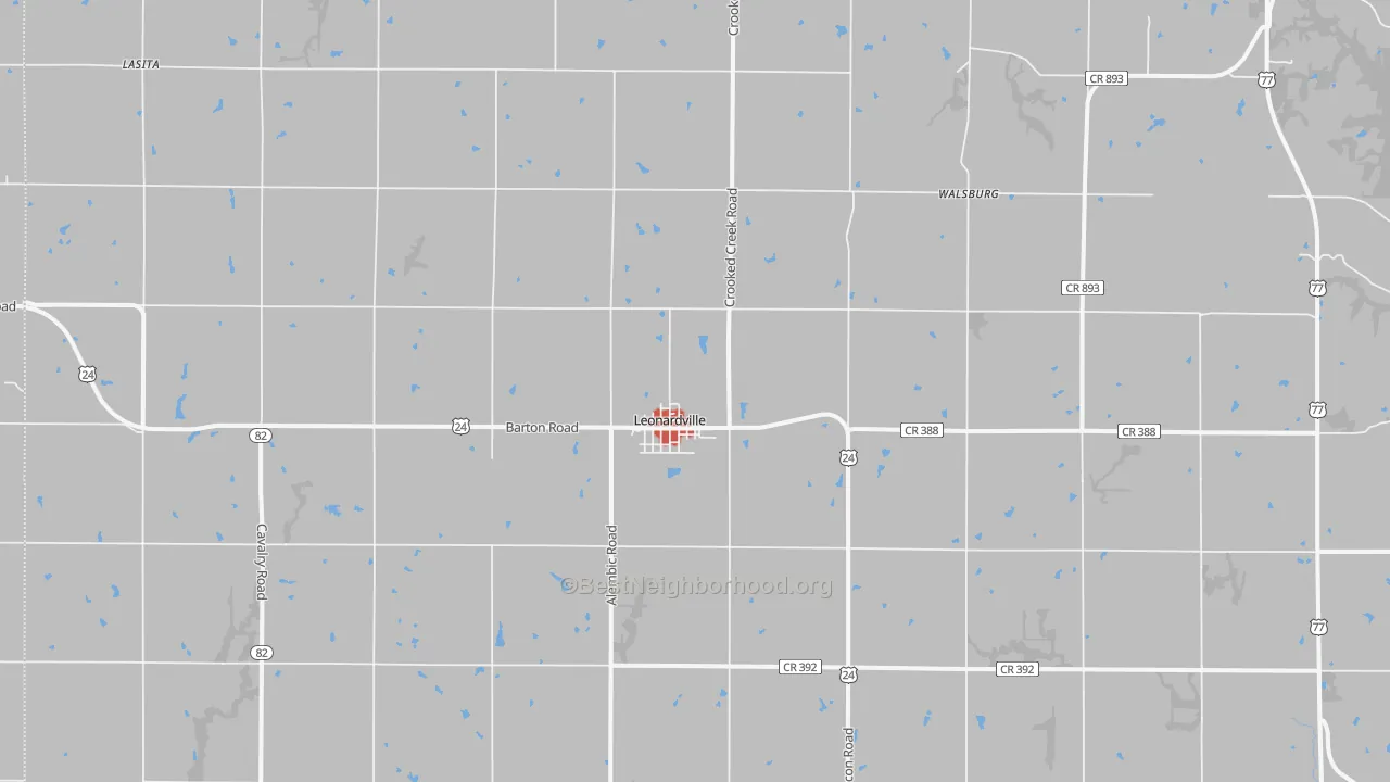 Walk Grade map of 66449, KS, walkable areas in green and car-dependent areas in red
