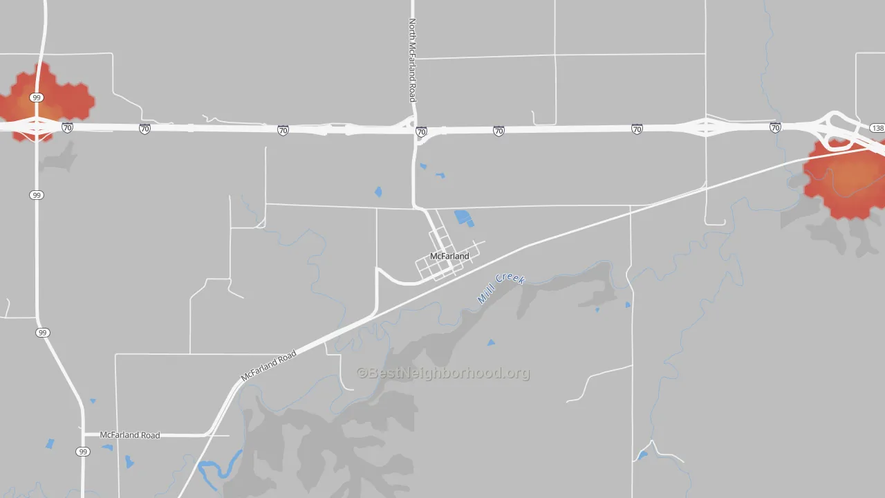 Walk Grade map of 66501, KS, walkable areas in green and car-dependent areas in red