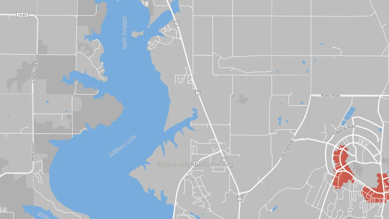 Walk Grade map of 66514, KS, walkable areas in green and car-dependent areas in red