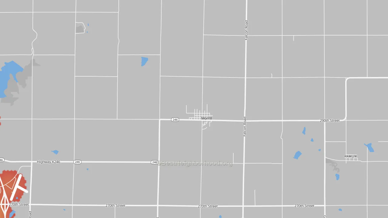 Walk Grade map of 66515, KS, walkable areas in green and car-dependent areas in red