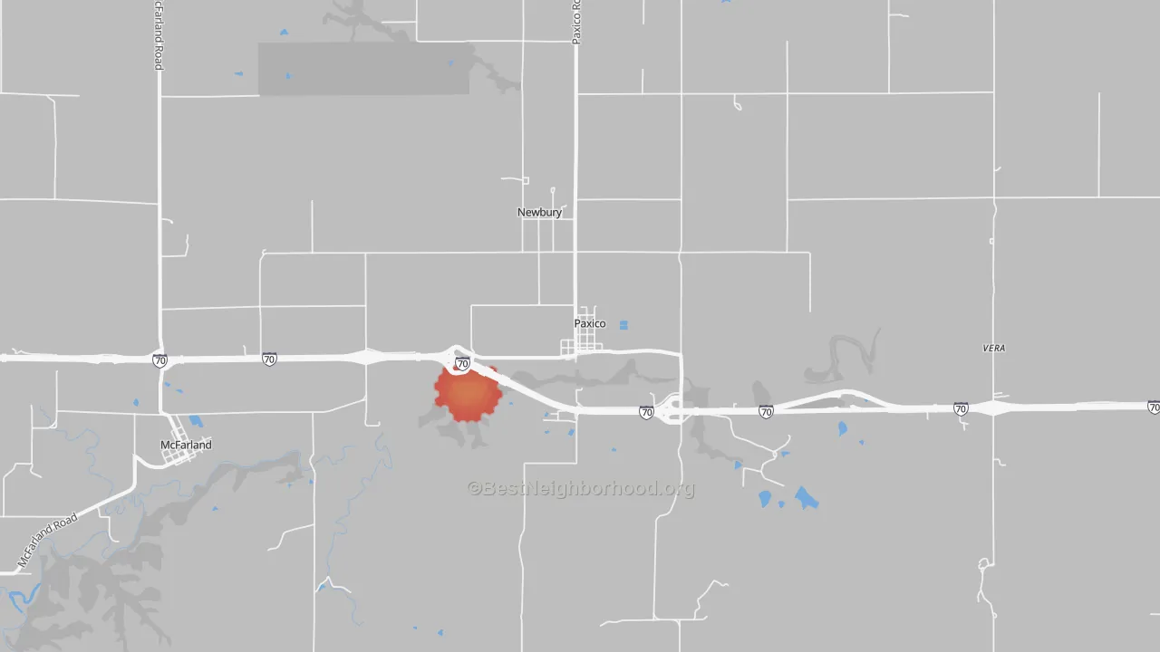 Walk Grade map of 66526, KS, walkable areas in green and car-dependent areas in red
