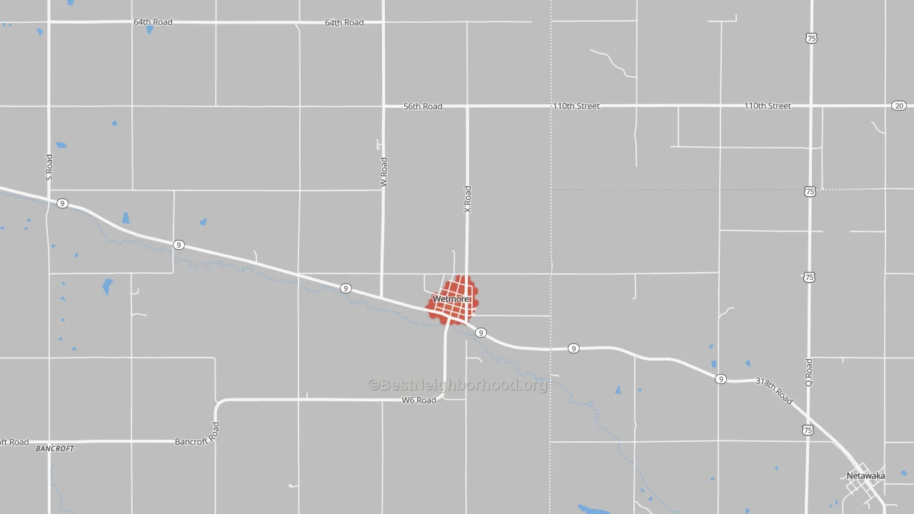 Walk Grade map of 66550, KS, walkable areas in green and car-dependent areas in red