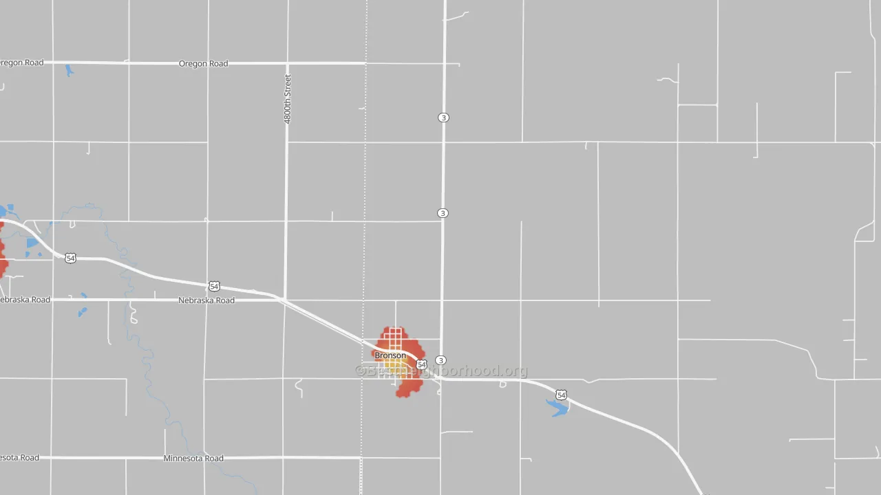 Walk Grade map of 66716, KS, walkable areas in green and car-dependent areas in red