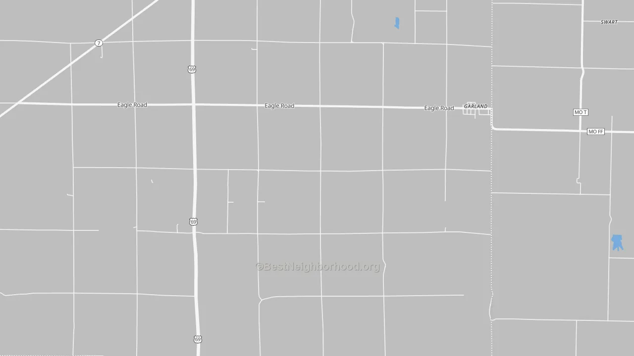 Walk Grade map of 66741, KS, walkable areas in green and car-dependent areas in red