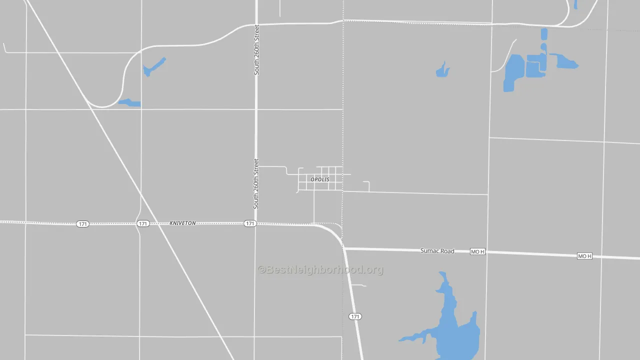 Walk Grade map of 66760, KS, walkable areas in green and car-dependent areas in red