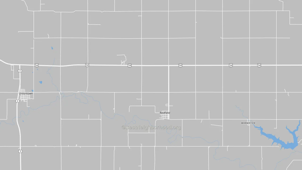 Walk Grade map of 66769, KS, walkable areas in green and car-dependent areas in red