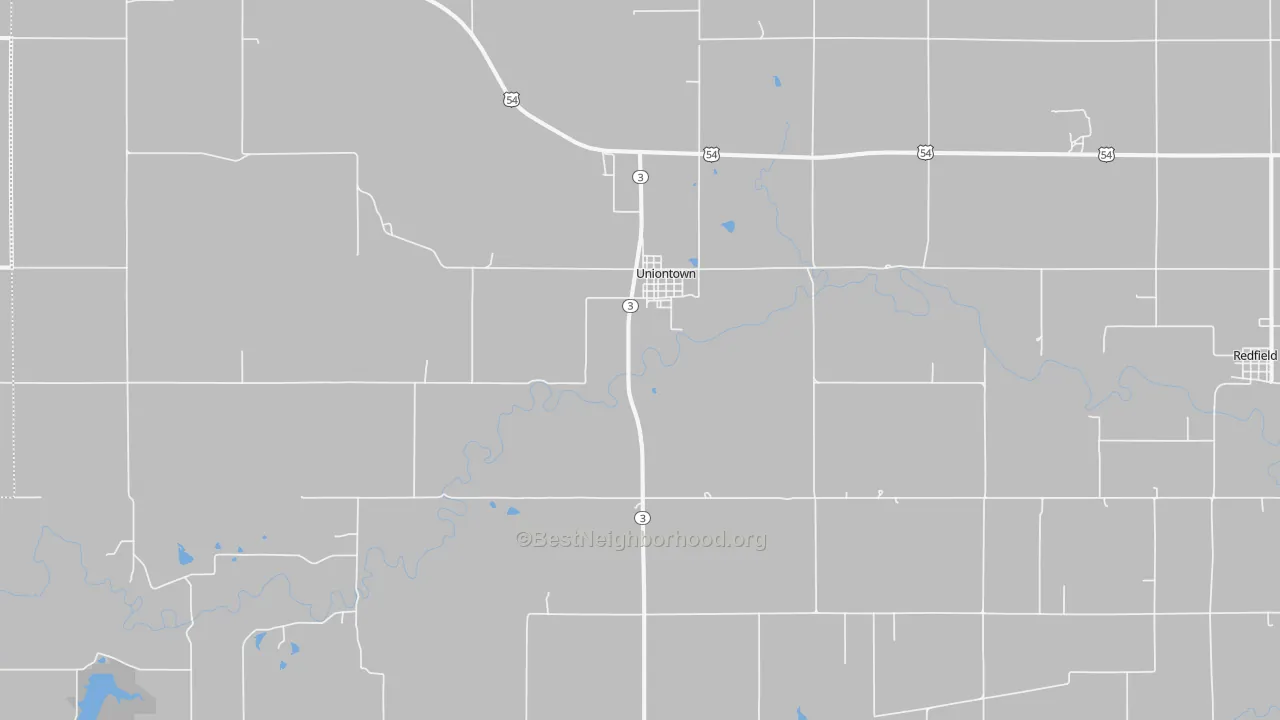 Walk Grade map of 66779, KS, walkable areas in green and car-dependent areas in red
