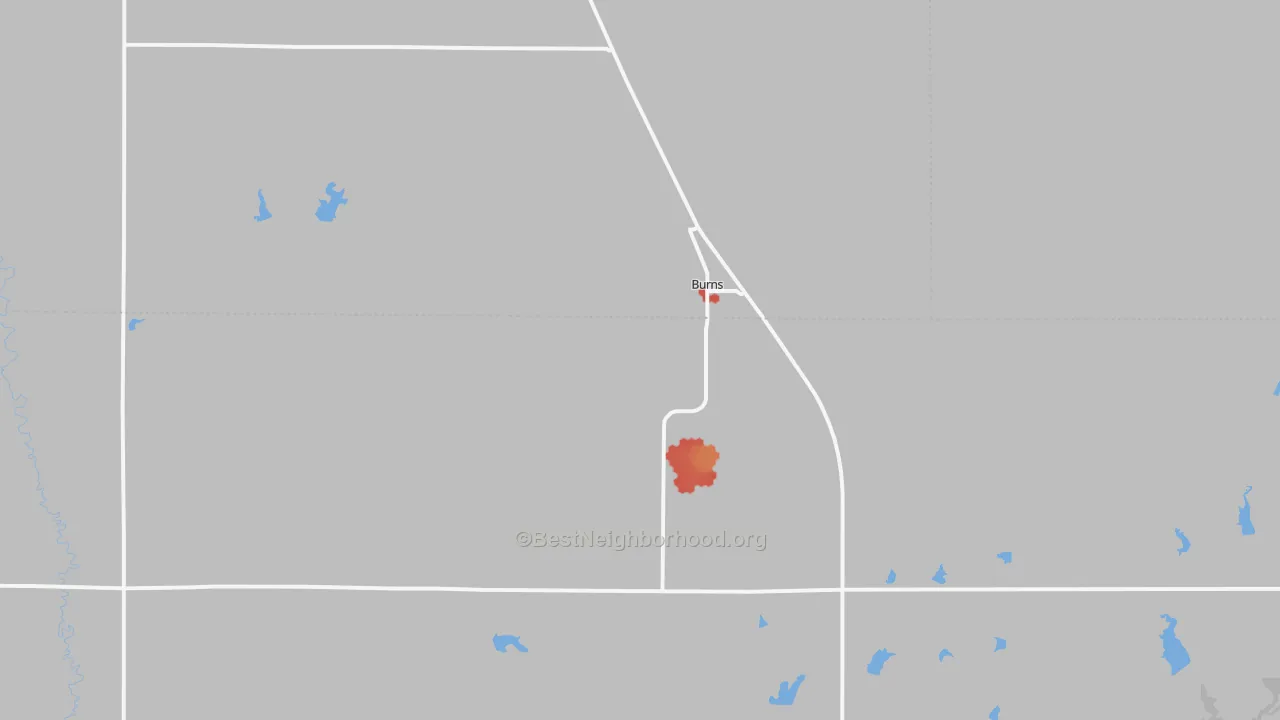 Walk Grade map of 66840, KS, walkable areas in green and car-dependent areas in red