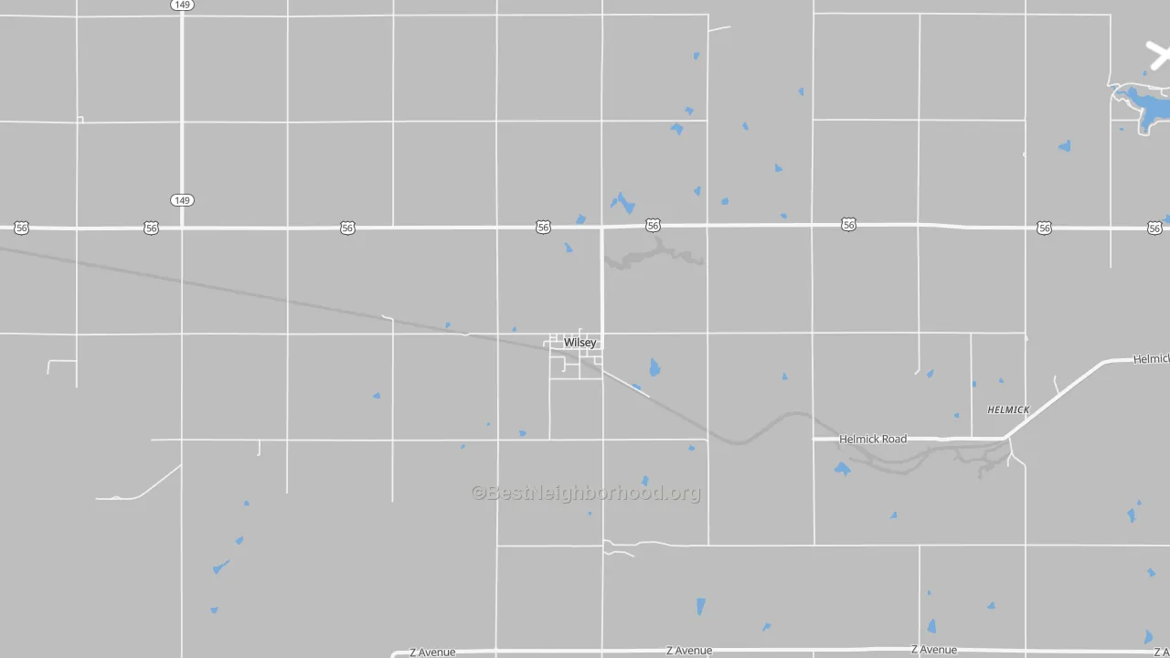 Walk Grade map of 66873, KS, walkable areas in green and car-dependent areas in red