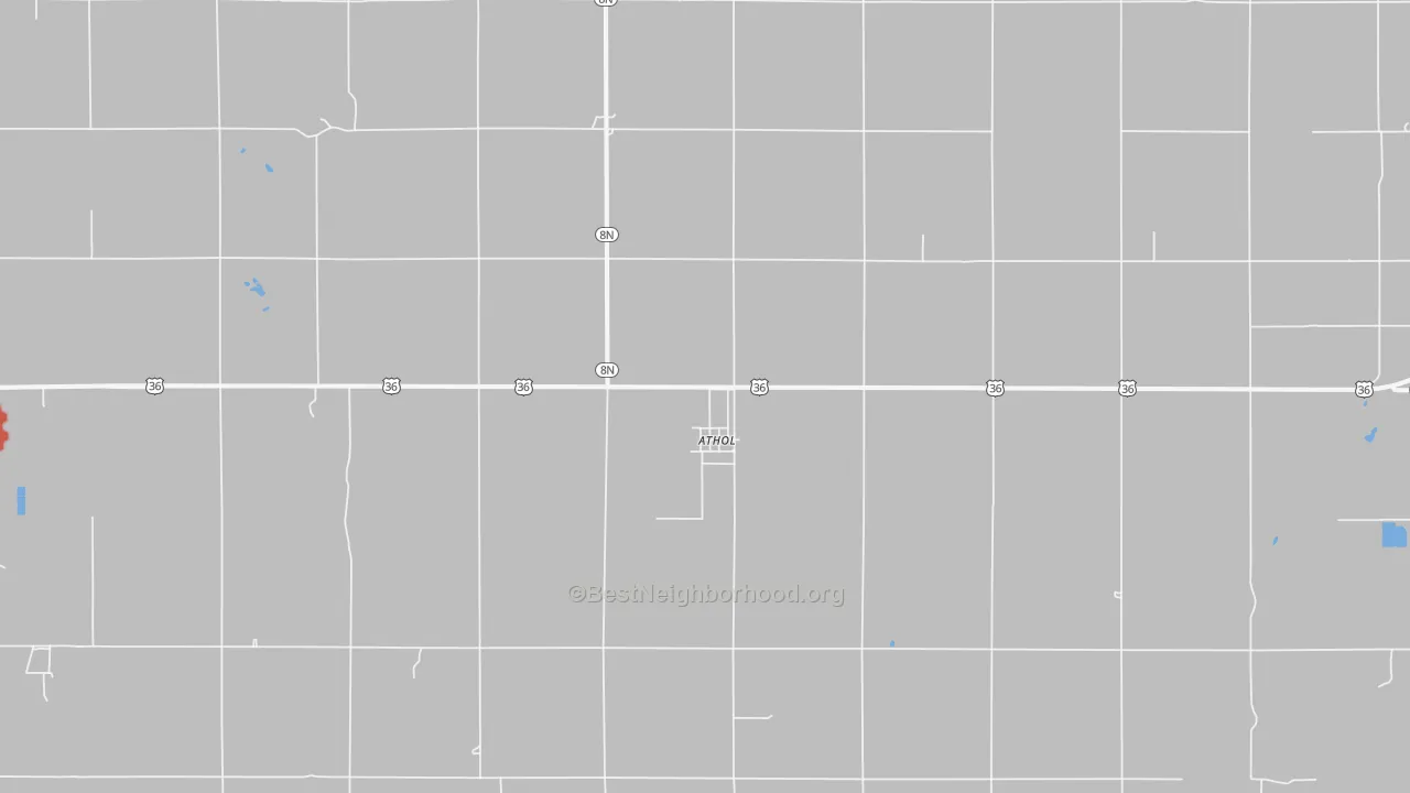 Walk Grade map of 66932, KS, walkable areas in green and car-dependent areas in red