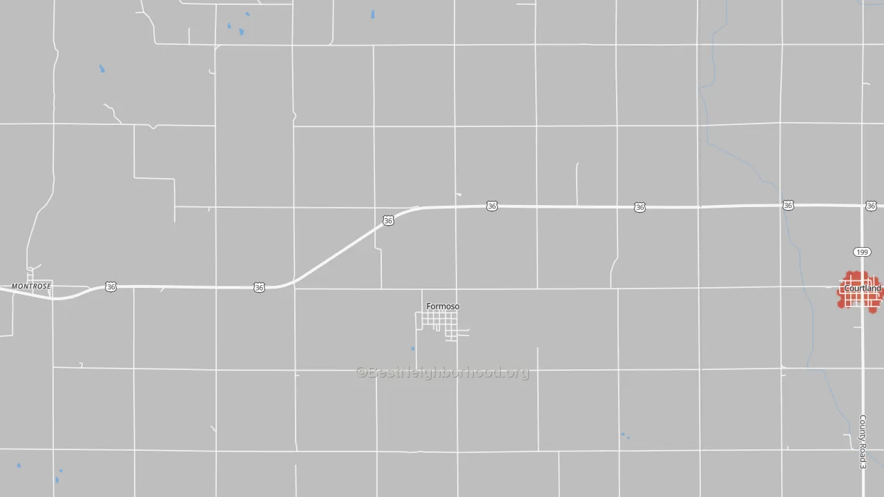 Walk Grade map of 66942, KS, walkable areas in green and car-dependent areas in red