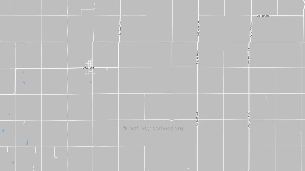 Walk Grade map of 66955, KS, walkable areas in green and car-dependent areas in red