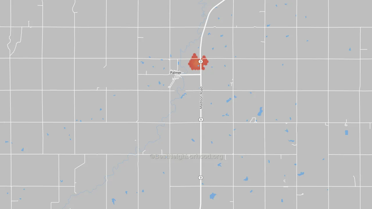Walk Grade map of 66962, KS, walkable areas in green and car-dependent areas in red