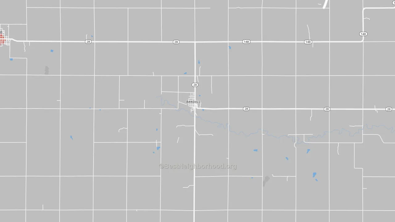 Walk Grade map of 66963, KS, walkable areas in green and car-dependent areas in red