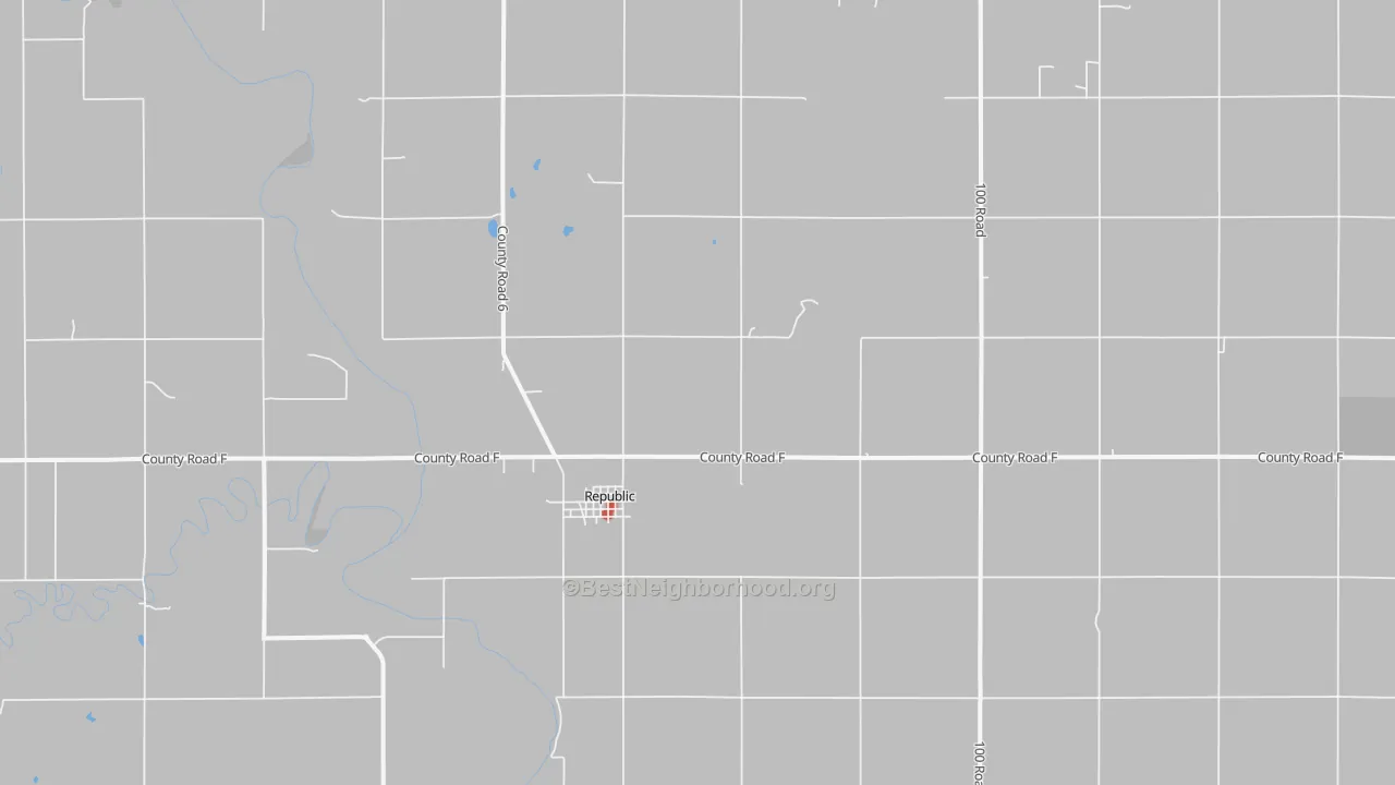 Walk Grade map of 66964, KS, walkable areas in green and car-dependent areas in red