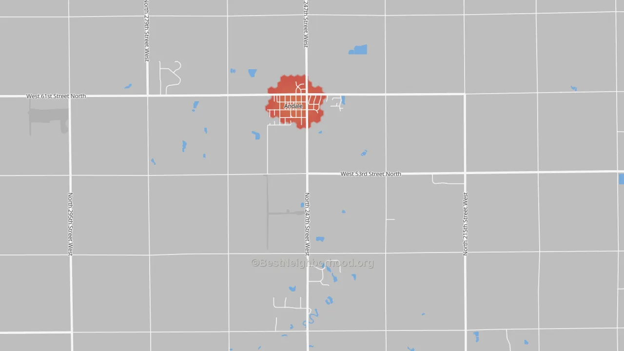 Walk Grade map of 67001, KS, walkable areas in green and car-dependent areas in red