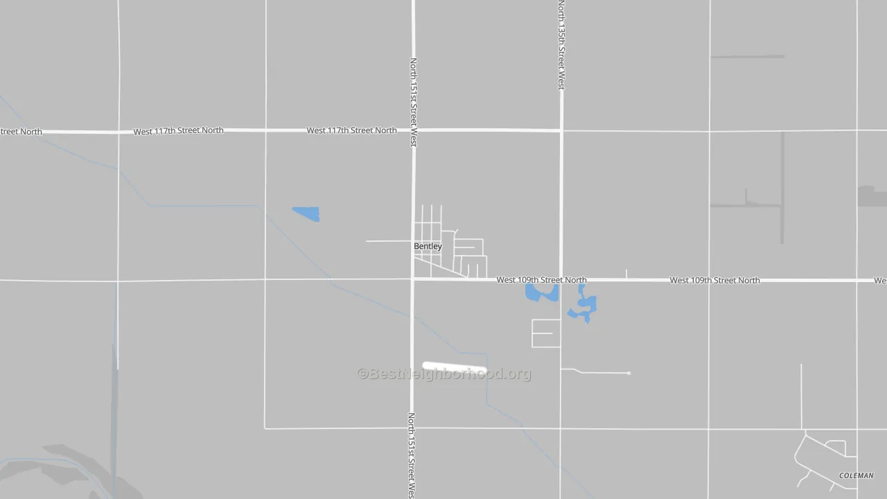 Walk Grade map of 67016, KS, walkable areas in green and car-dependent areas in red