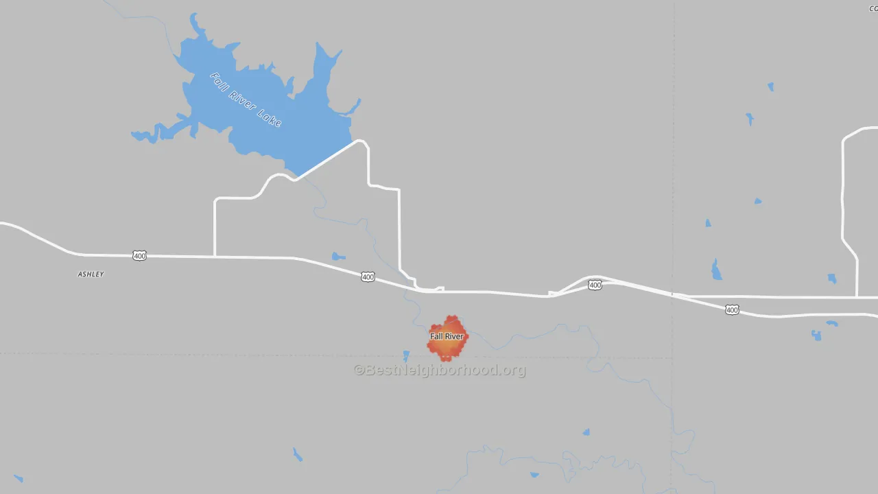 Walk Grade map of 67047, KS, walkable areas in green and car-dependent areas in red