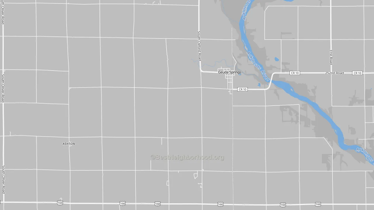 Walk Grade map of 67051, KS, walkable areas in green and car-dependent areas in red