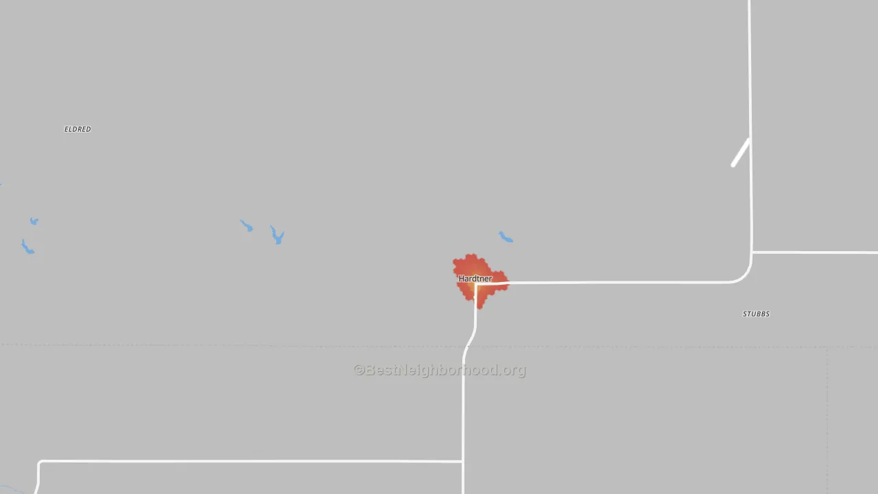 Walk Grade map of 67057, KS, walkable areas in green and car-dependent areas in red