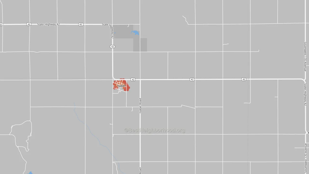 Walk Grade map of 67065, KS, walkable areas in green and car-dependent areas in red