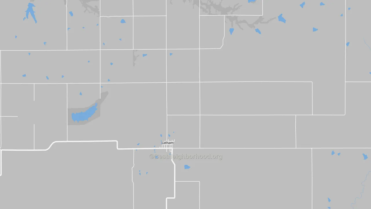 Walk Grade map of 67072, KS, walkable areas in green and car-dependent areas in red