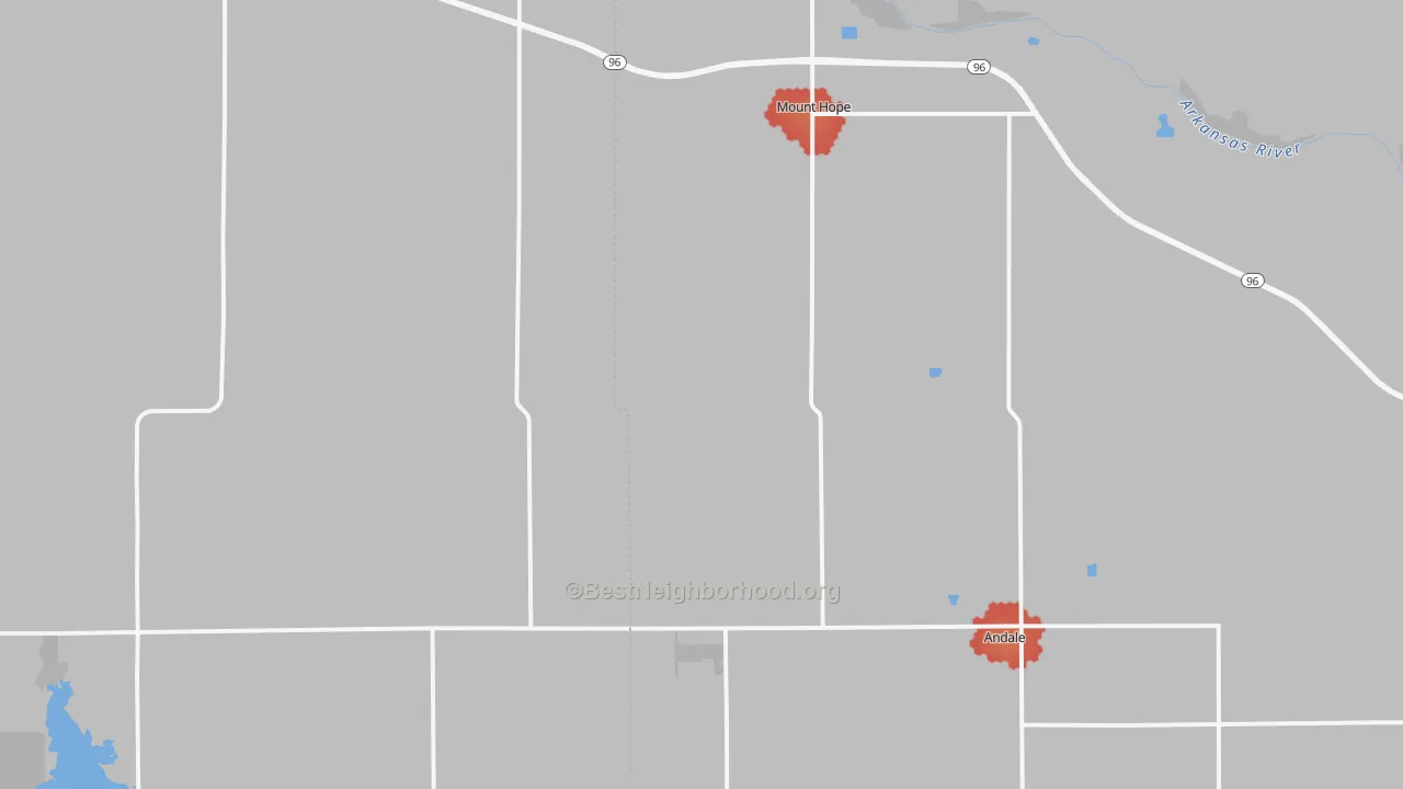 Walk Grade map of 67108, KS, walkable areas in green and car-dependent areas in red