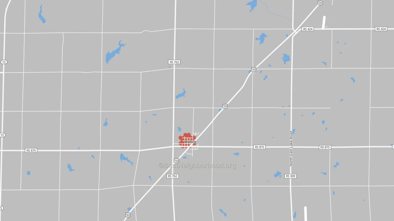 Walk Grade map of 67151, KS, walkable areas in green and car-dependent areas in red
