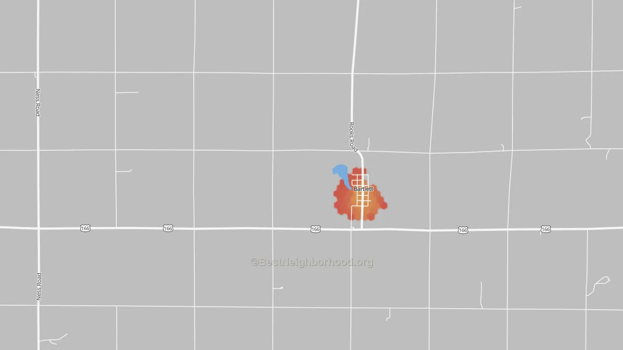 Walk Grade map of 67332, KS, walkable areas in green and car-dependent areas in red