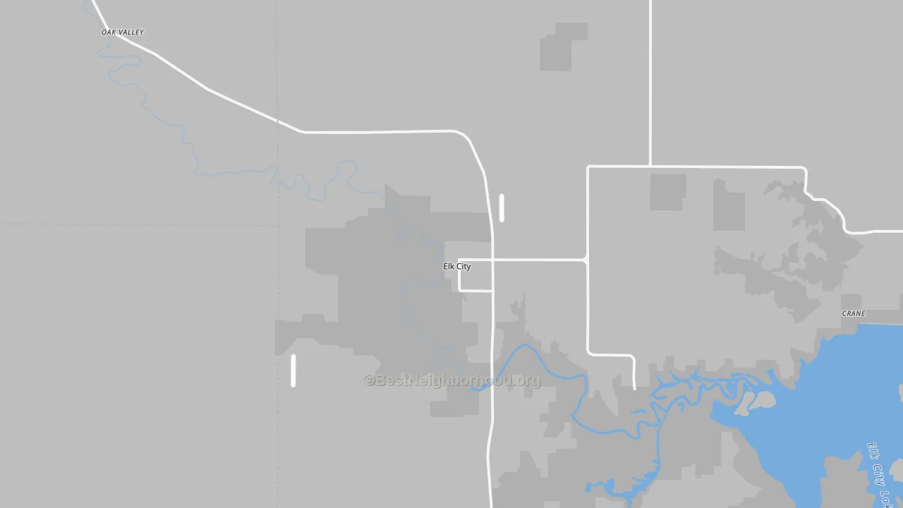 Walk Grade map of 67344, KS, walkable areas in green and car-dependent areas in red