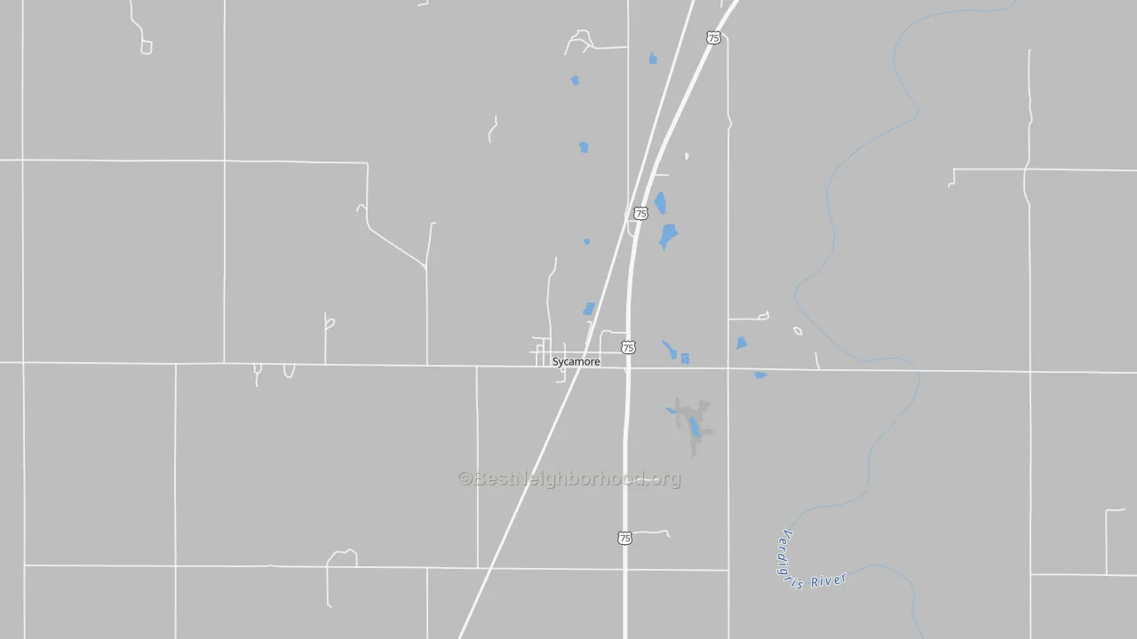 Walk Grade map of 67363, KS, walkable areas in green and car-dependent areas in red