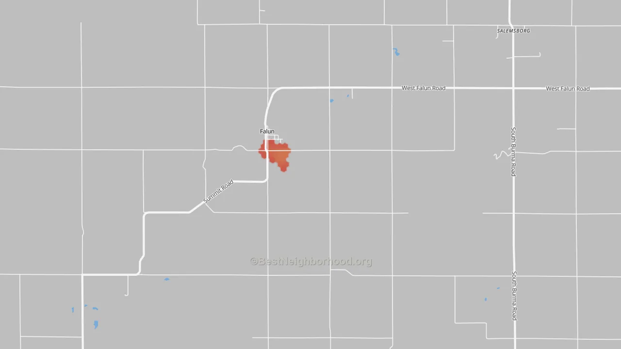 Walk Grade map of 67442, KS, walkable areas in green and car-dependent areas in red
