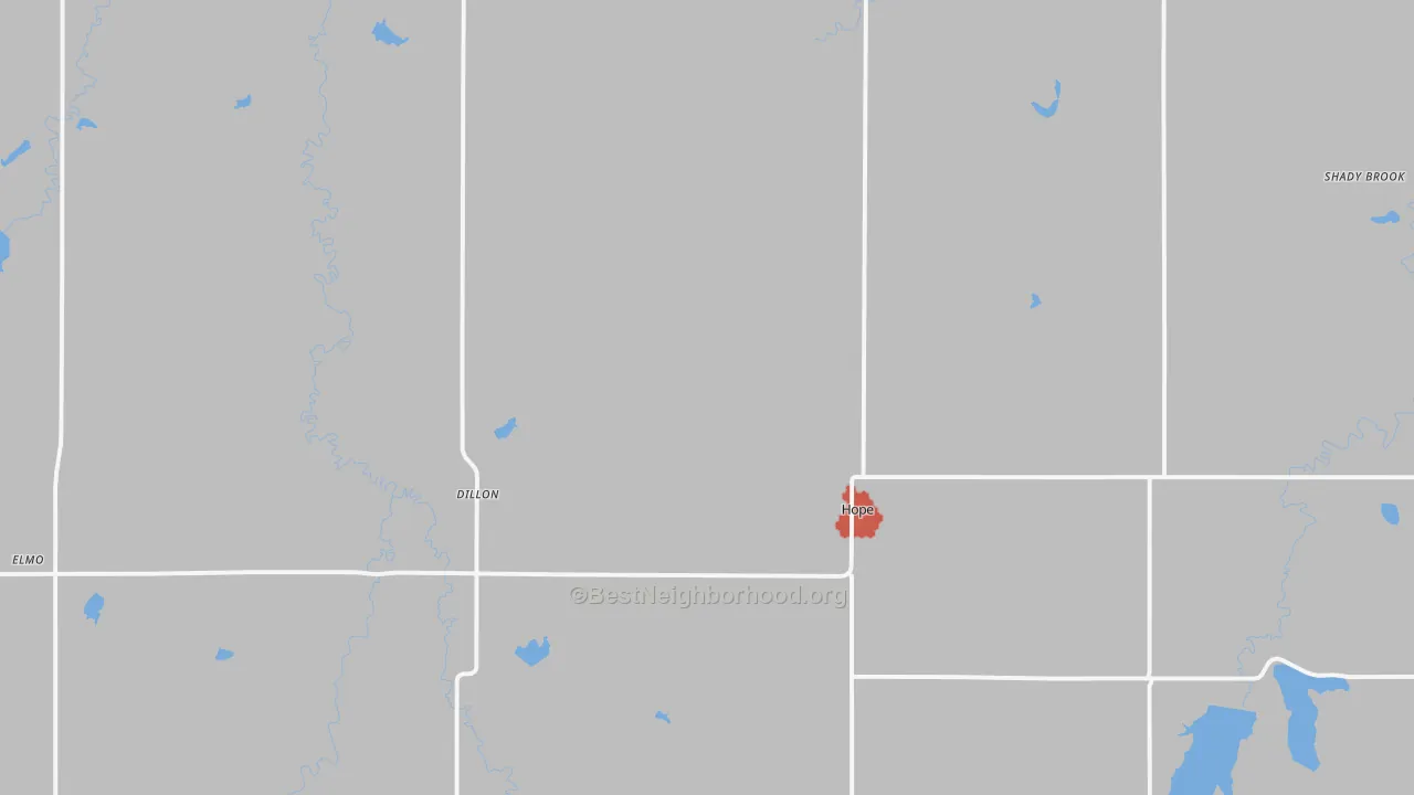 Walk Grade map of 67451, KS, walkable areas in green and car-dependent areas in red