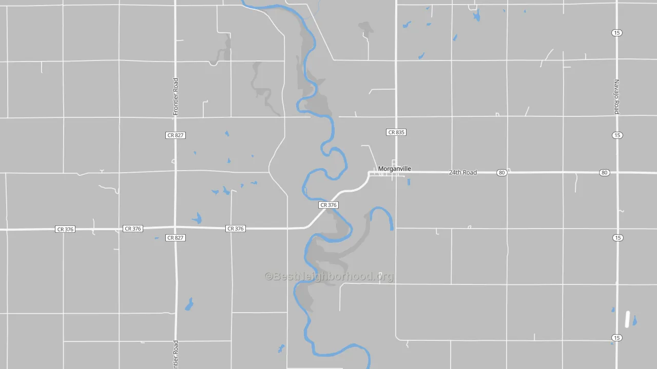Walk Grade map of 67468, KS, walkable areas in green and car-dependent areas in red
