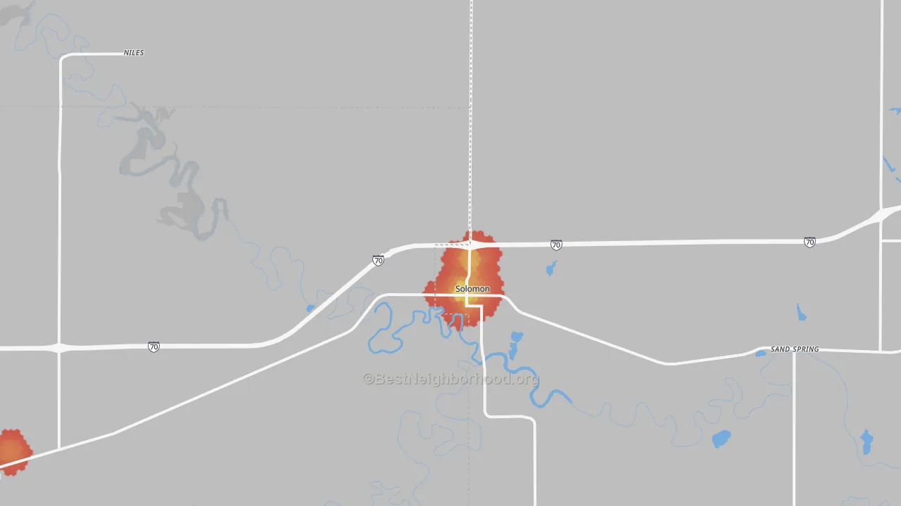 Walk Grade map of 67480, KS, walkable areas in green and car-dependent areas in red