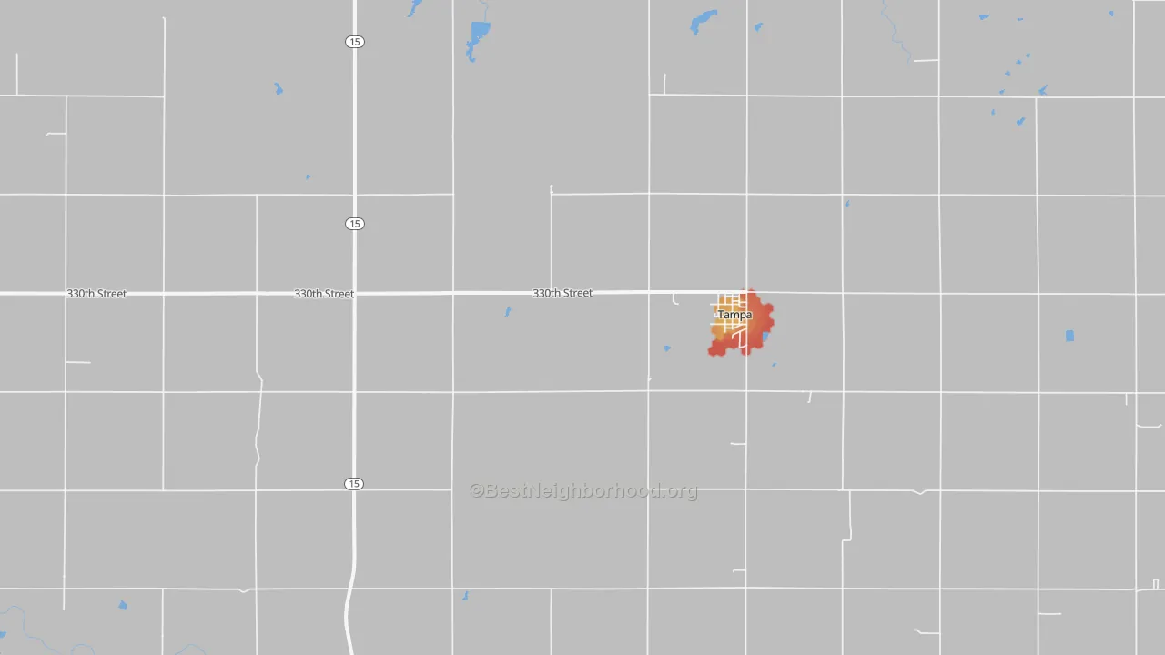 Walk Grade map of 67483, KS, walkable areas in green and car-dependent areas in red