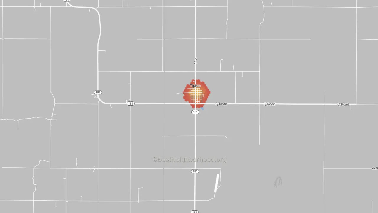 Walk Grade map of 67485, KS, walkable areas in green and car-dependent areas in red