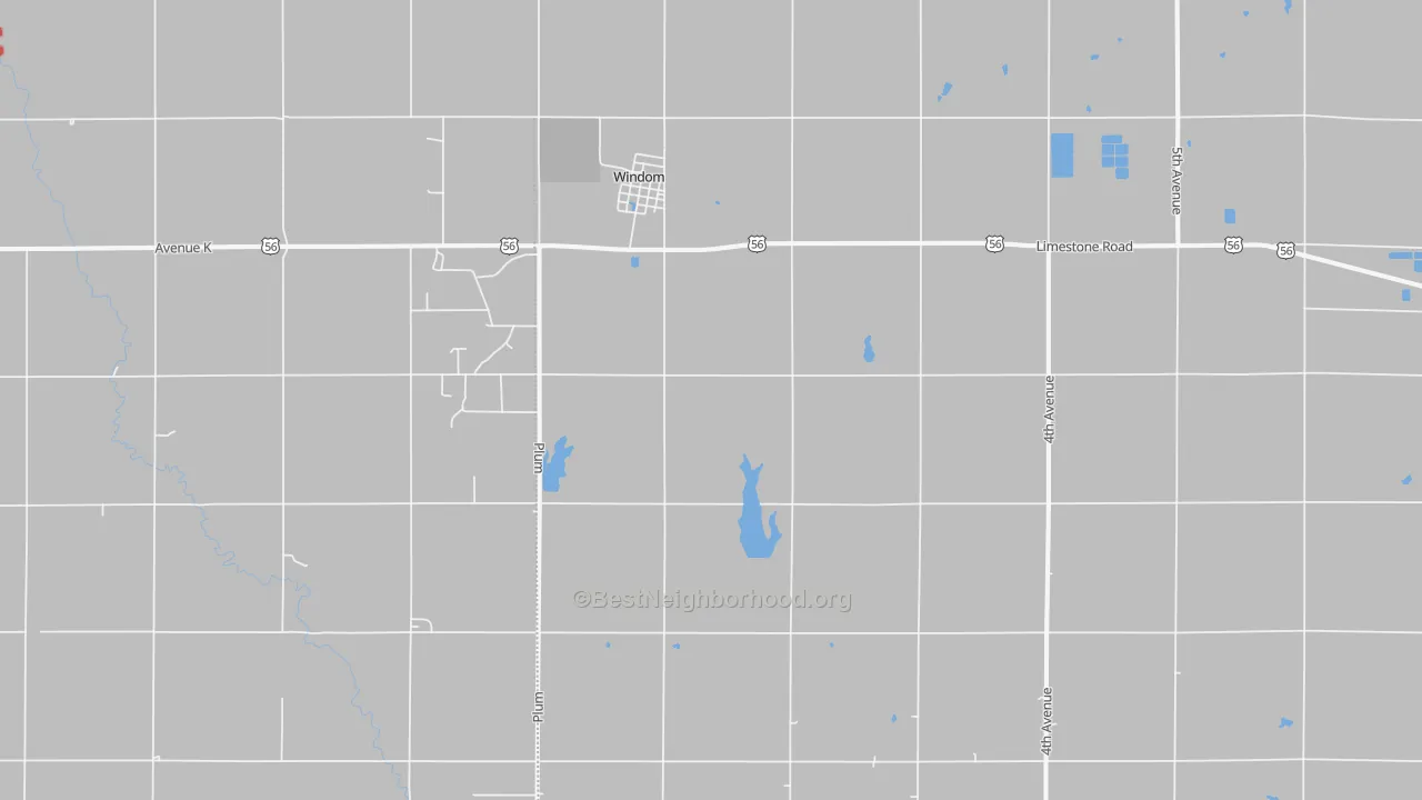 Walk Grade map of 67491, KS, walkable areas in green and car-dependent areas in red
