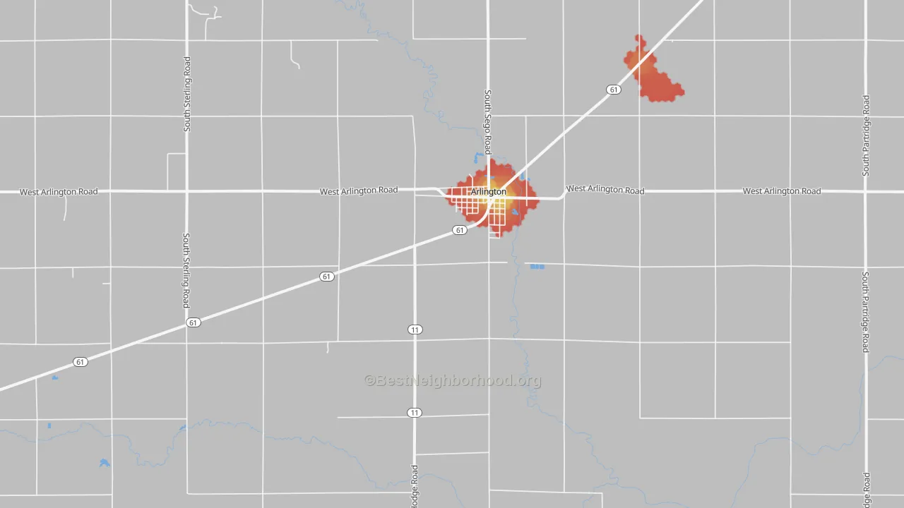 Walk Grade map of 67514, KS, walkable areas in green and car-dependent areas in red