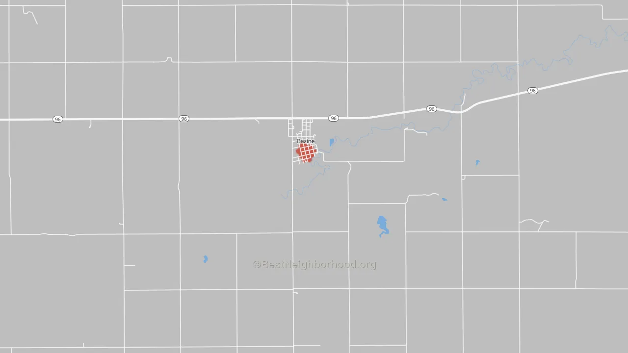 Walk Grade map of 67516, KS, walkable areas in green and car-dependent areas in red