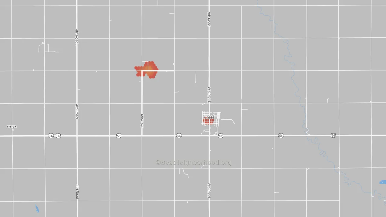 Walk Grade map of 67524, KS, walkable areas in green and car-dependent areas in red