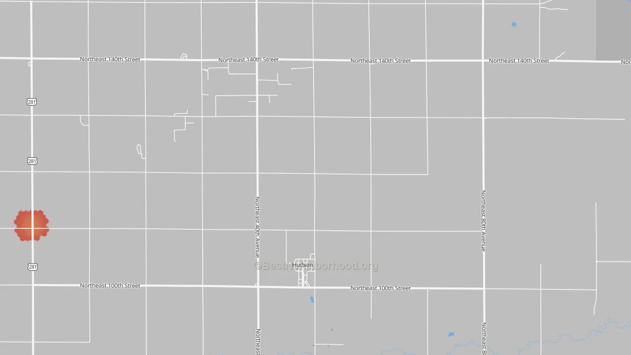 Walk Grade map of 67545, KS, walkable areas in green and car-dependent areas in red