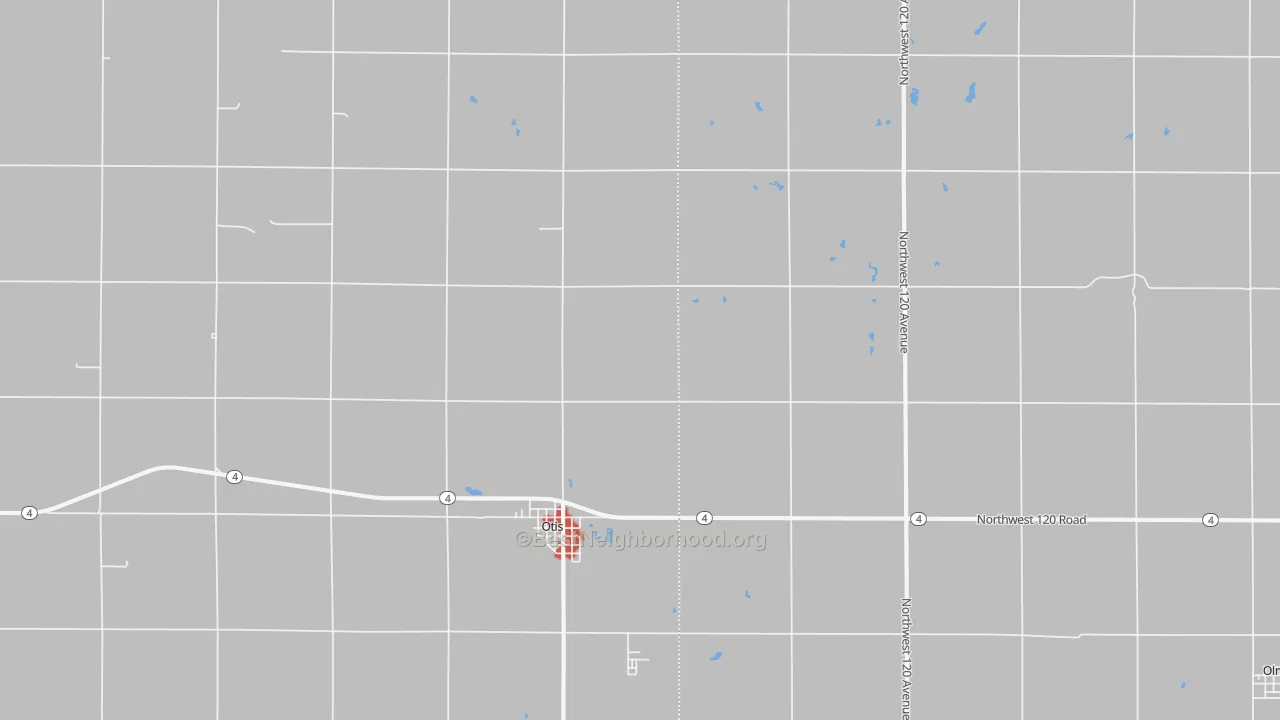 Walk Grade map of 67565, KS, walkable areas in green and car-dependent areas in red