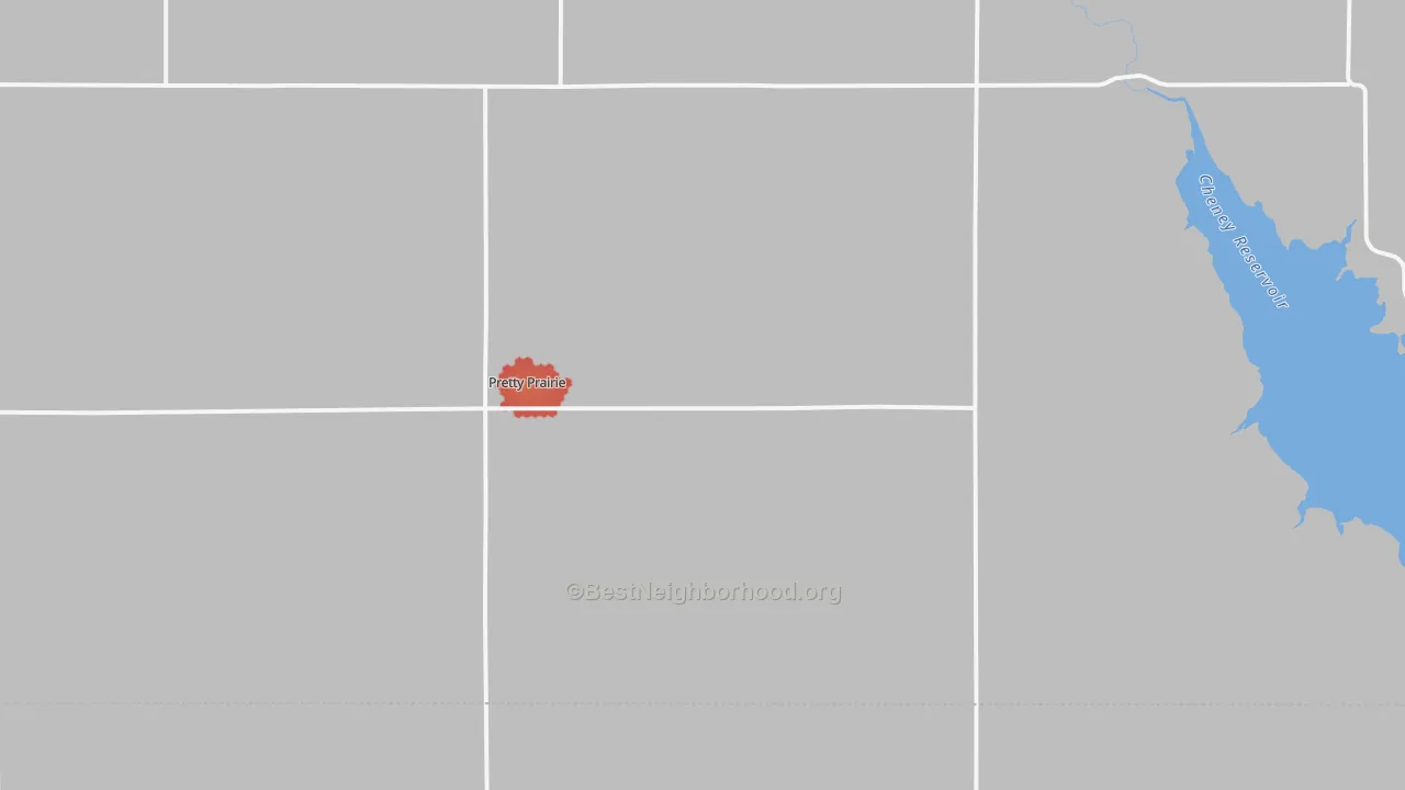 Walk Grade map of 67570, KS, walkable areas in green and car-dependent areas in red