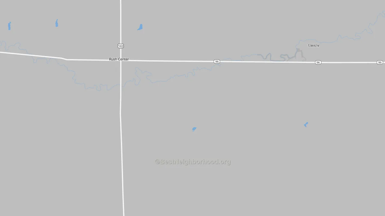 Walk Grade map of 67575, KS, walkable areas in green and car-dependent areas in red