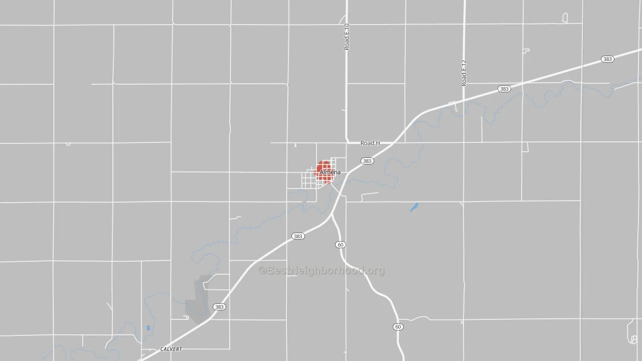 Walk Grade map of 67622, KS, walkable areas in green and car-dependent areas in red